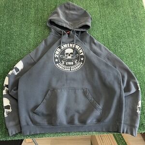 Vintage Hot Leathers Second Amendment Skull Hoodie Mens 2XL Gray Guns Grunge Y2K